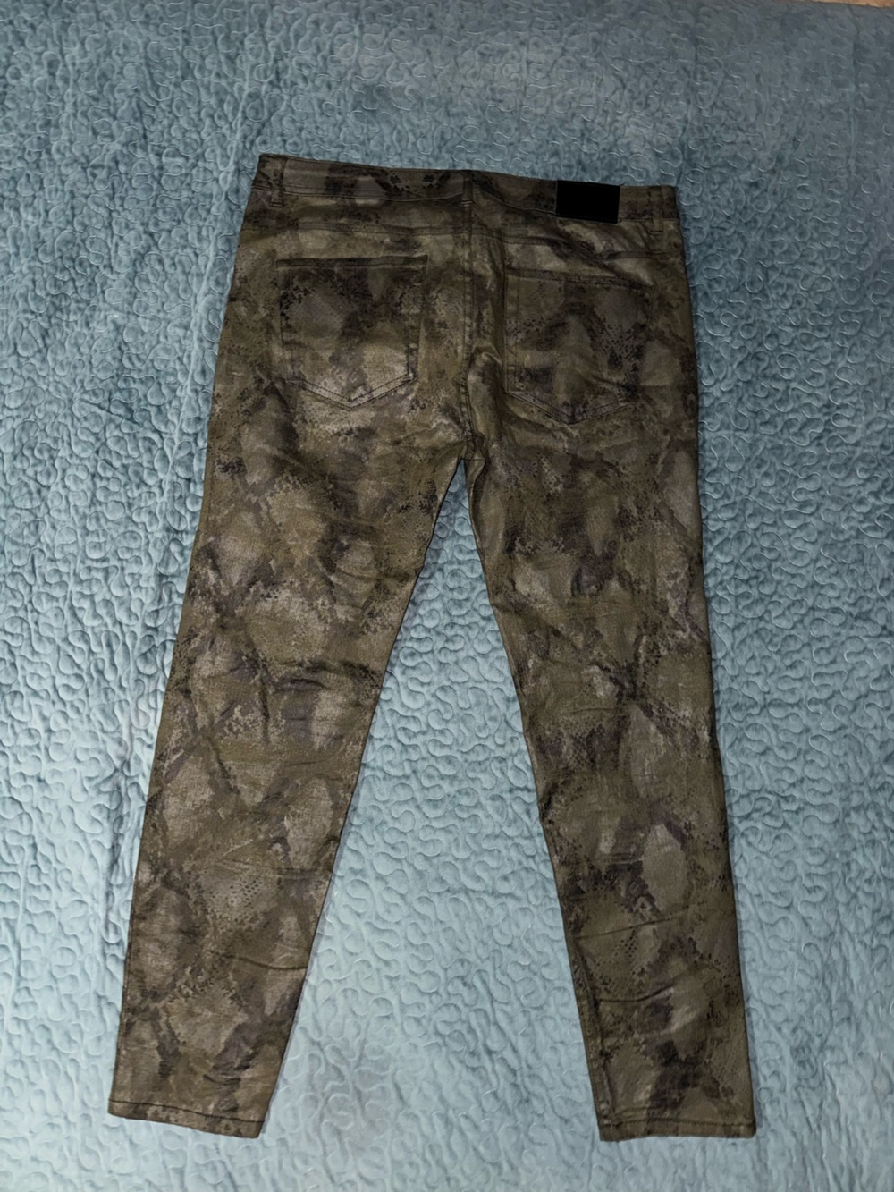 Zara Olive Green Snake-Print Skinny Jeans - Picture 7 of 9